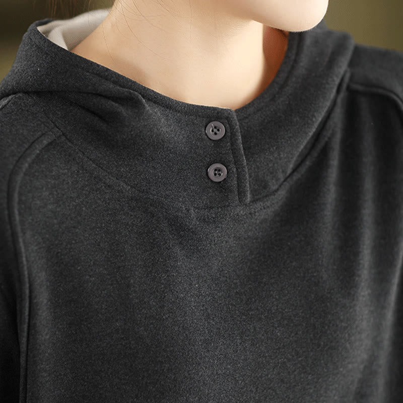 Buddha Stones冬用 無地 コットン 厚手 長袖 レディース パーカー フード付き - image 13