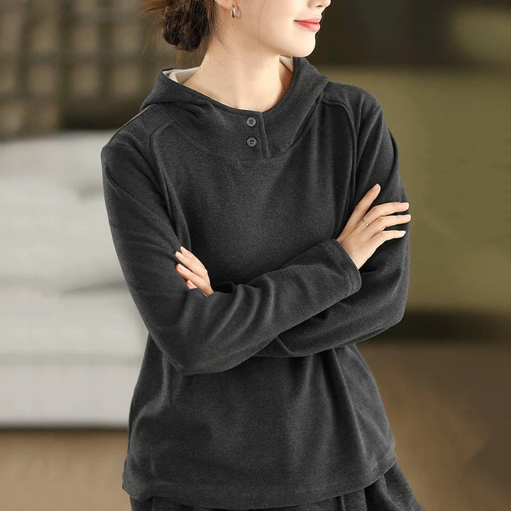 Buddha Stones冬用 無地 コットン 厚手 長袖 レディース パーカー フード付き - ディムグレー - US4、 UK/AU8、EU36 (女性) - image 11