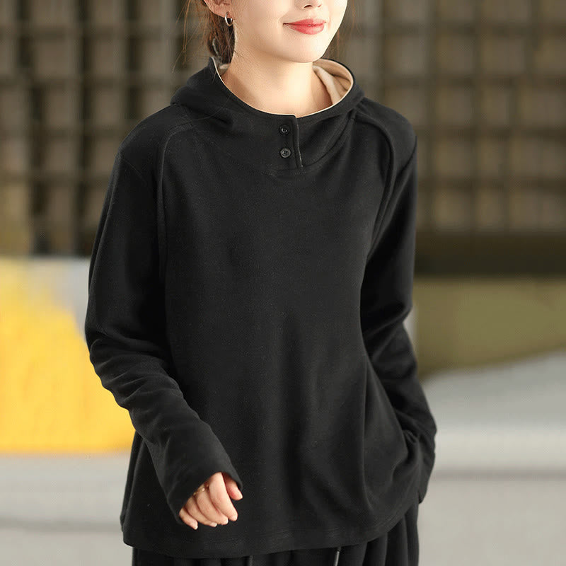 Buddha Stones冬用 無地 コットン 厚手 長袖 レディース パーカー フード付き - 黒 - US4、 UK/AU8、EU36 (女性) - image 16