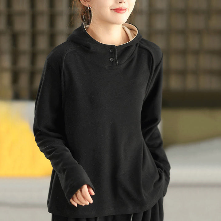 Buddha Stones冬用 無地 コットン 厚手 長袖 レディース パーカー フード付き - 黒 - US4、 UK/AU8、EU36 (女性) - image 16