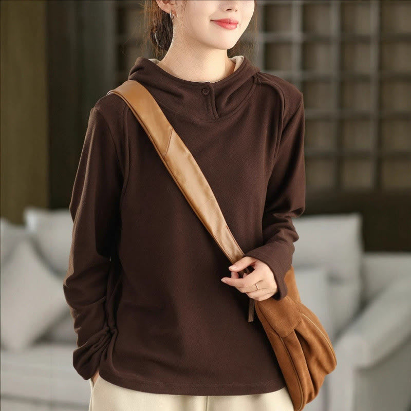 Buddha Stones冬用 無地 コットン 厚手 長袖 レディース パーカー フード付き - サドルブラウン - US4、 UK/AU8、EU36 (女性) - image 14