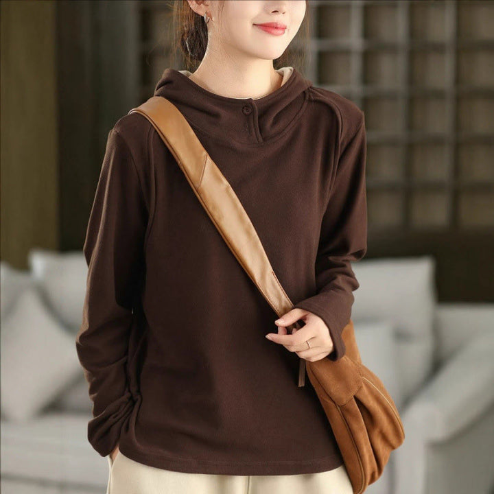 Buddha Stones冬用 無地 コットン 厚手 長袖 レディース パーカー フード付き - サドルブラウン - US4、 UK/AU8、EU36 (女性) - image 14