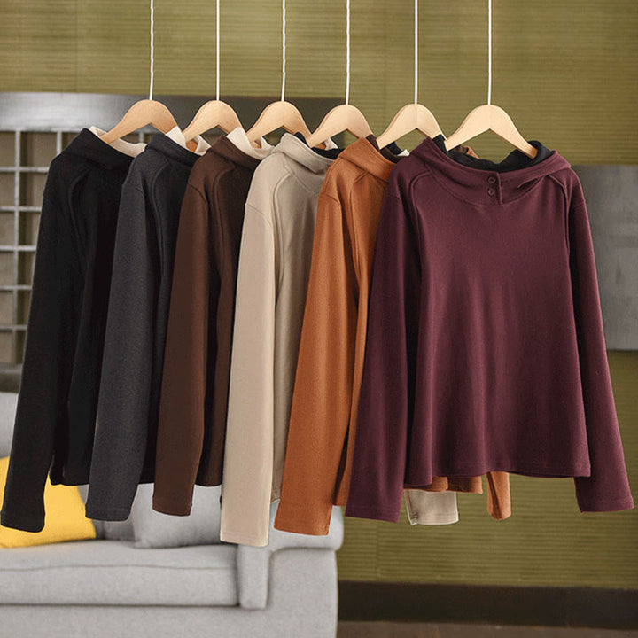 Buddha Stones冬用 無地 コットン 厚手 長袖 レディース パーカー フード付き - image 20