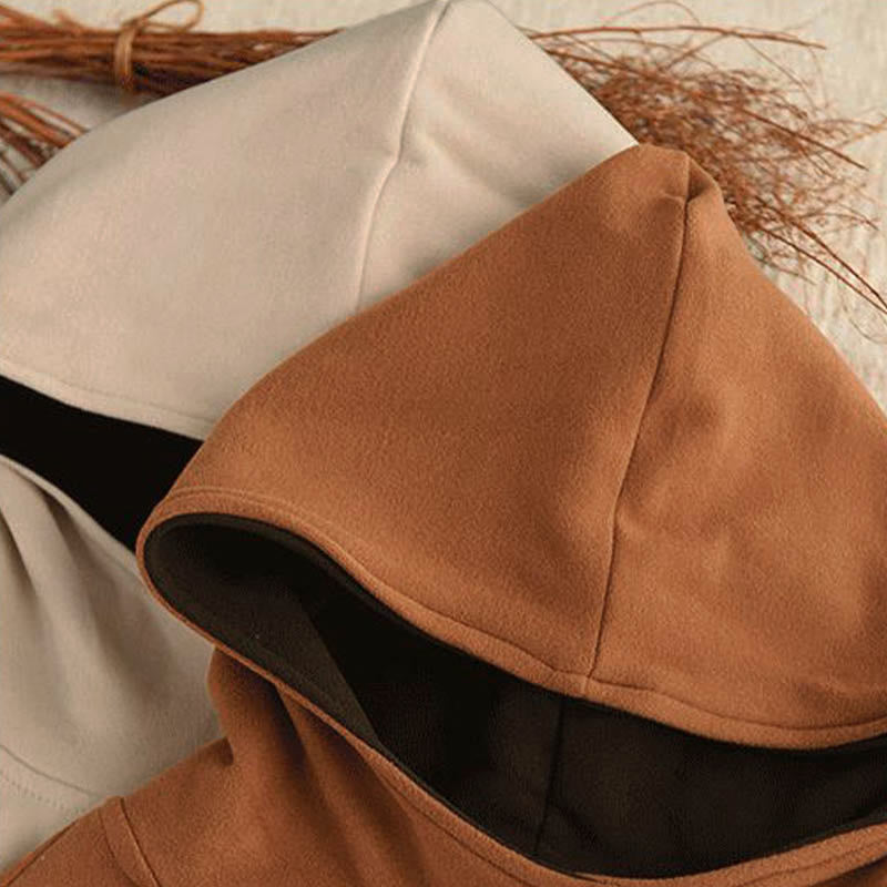 Buddha Stones冬用 無地 コットン 厚手 長袖 レディース パーカー フード付き - image 18