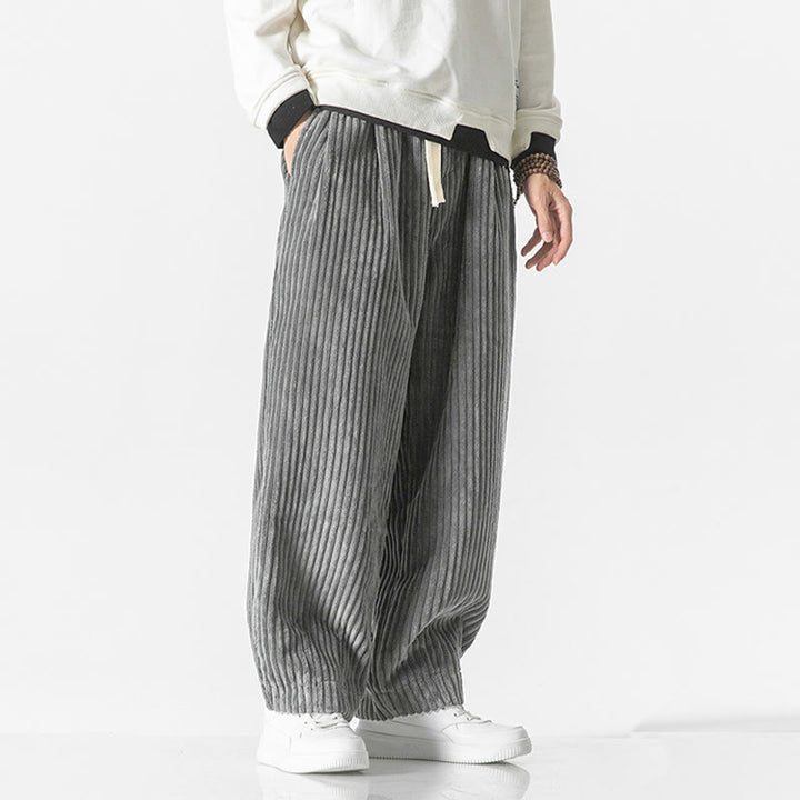Buddha Stonesレトロ 冬 無地 メンズ ドローストリング コーデュロイ ハーレムパンツ ポケット付き - image 3