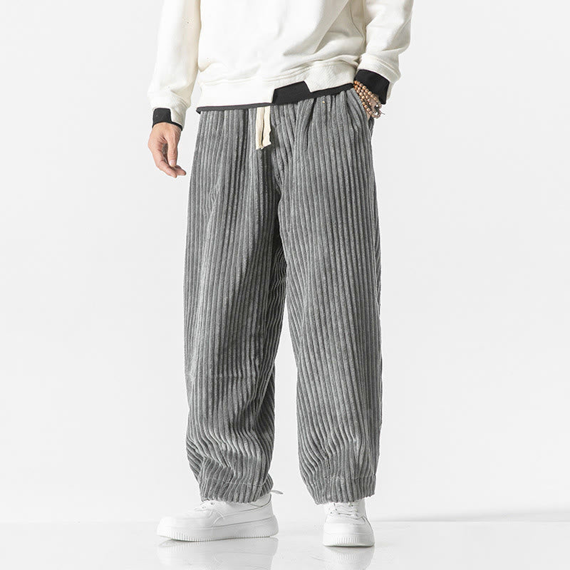 Buddha Stonesレトロ 冬 無地 メンズ ドローストリング コーデュロイ ハーレムパンツ ポケット付き - グレー - US/UK/AU48、 EU58(5XL) - image 0