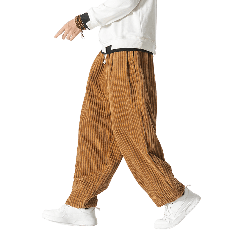 Buddha Stonesレトロ 冬 無地 メンズ ドローストリング コーデュロイ ハーレムパンツ ポケット付き - image 14