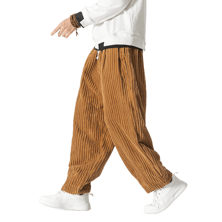 Buddha Stonesレトロ 冬 無地 メンズ ドローストリング コーデュロイ ハーレムパンツ ポケット付き - image 14
