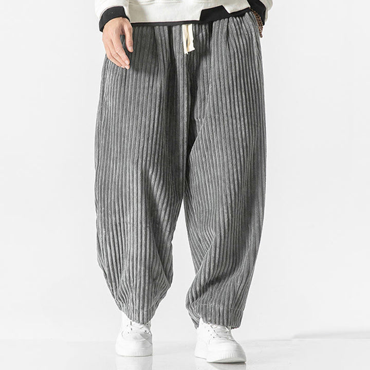 Buddha Stonesレトロ 冬 無地 メンズ ドローストリング コーデュロイ ハーレムパンツ ポケット付き - image 4