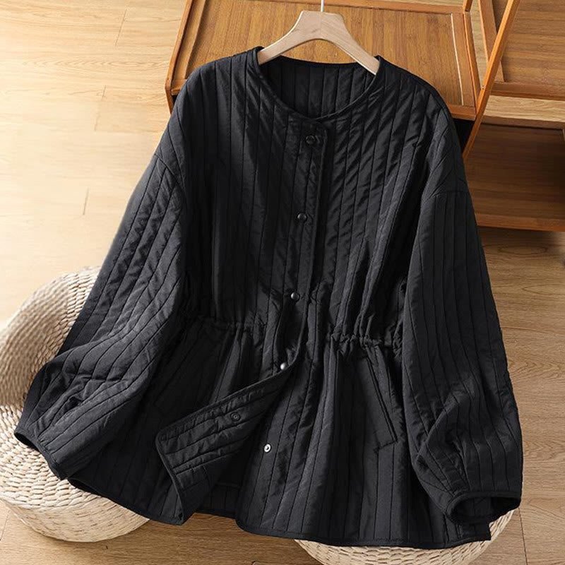 Buddha Stonesレディース 無地 クルーネック ドローストリングデザイン 長袖 コットンジャケット ポケット付き - image 2