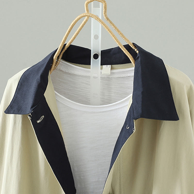 Buddha Stonesの秋のラペルボタンパッチワークデザインレディースコットン長袖コートポケット付き - image 3