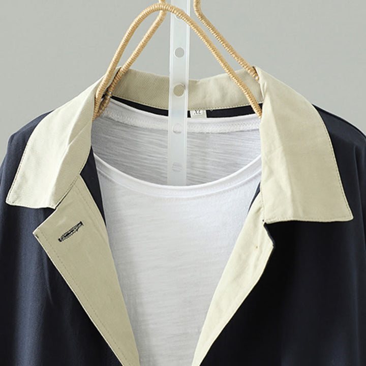 Buddha Stonesの秋のラペルボタンパッチワークデザインレディースコットン長袖コートポケット付き - image 14