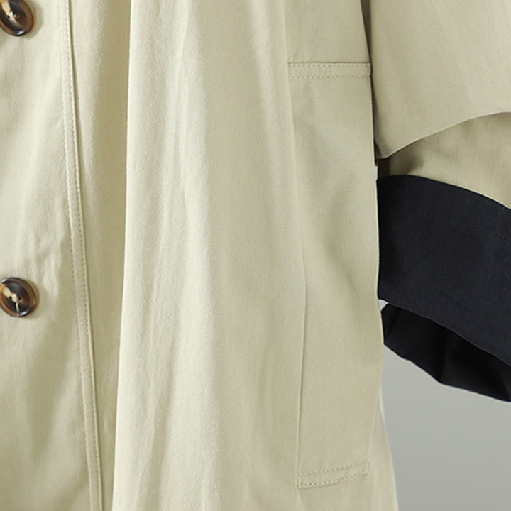 Buddha Stonesの秋のラペルボタンパッチワークデザインレディースコットン長袖コートポケット付き - image 8