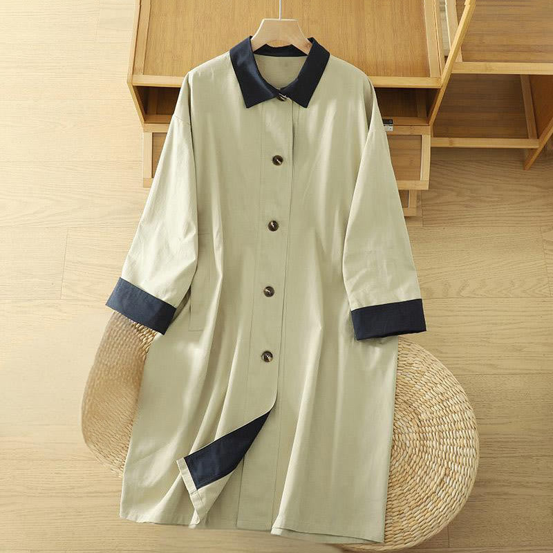 Buddha Stonesの秋のラペルボタンパッチワークデザインレディースコットン長袖コートポケット付き - ライトゴールデンロッドイエロー - US12、 UK/AU16、 EU44 (XL) - image 1