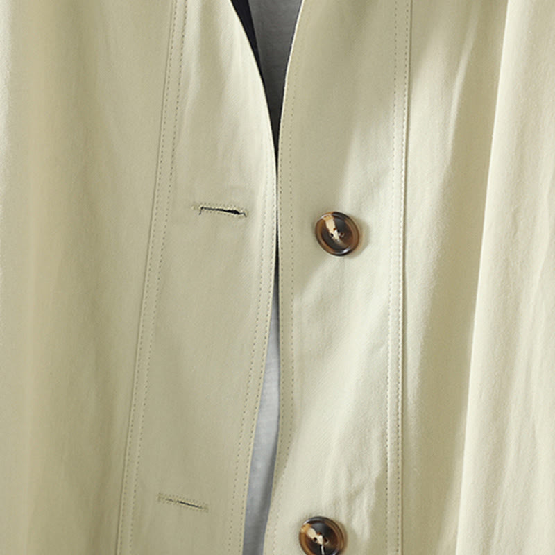 Buddha Stonesの秋のラペルボタンパッチワークデザインレディースコットン長袖コートポケット付き - image 7