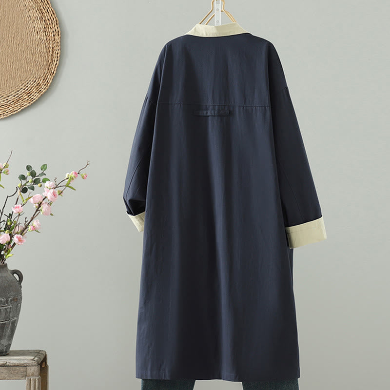 Buddha Stonesの秋のラペルボタンパッチワークデザインレディースコットン長袖コートポケット付き - image 13