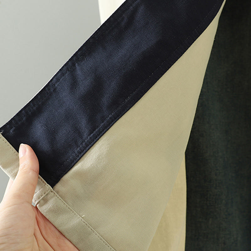 Buddha Stonesの秋のラペルボタンパッチワークデザインレディースコットン長袖コートポケット付き - image 19