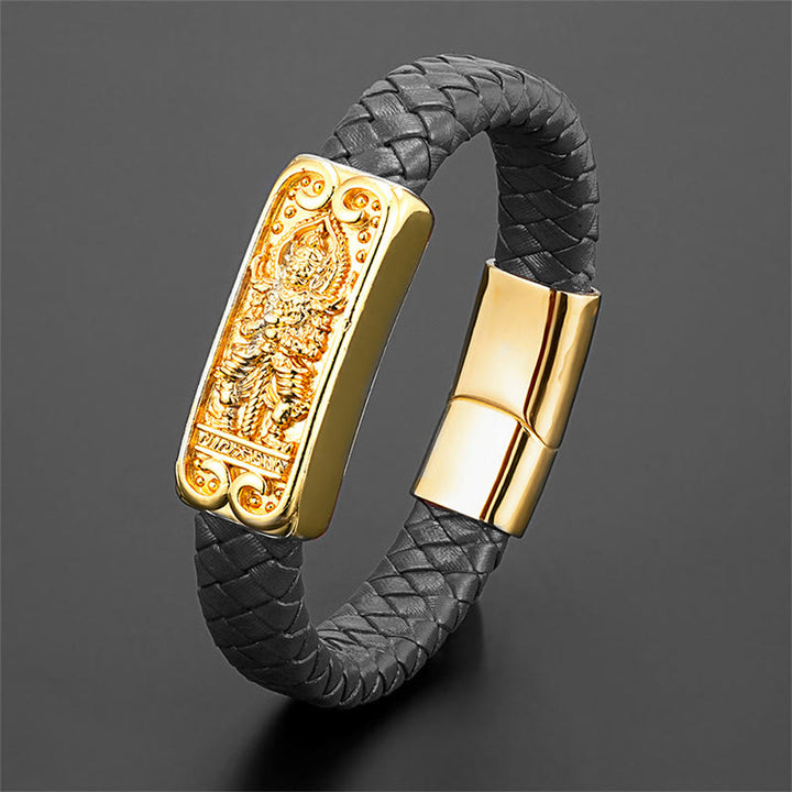 Buddha Stones仏陀のシンボル チタン鋼 レザー 強化ブレスレット - image 1