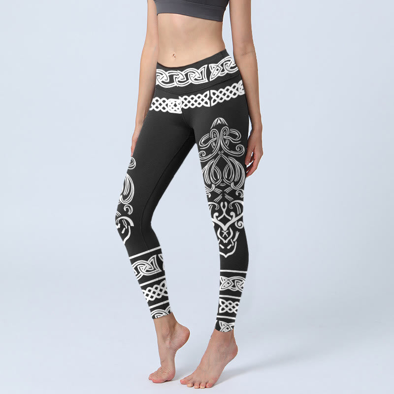Buddha Stonesシンメトリー ケルトノット柄 プリント ジムレギンス レディース ヨガパンツ - 黒 - US18、 UK/AU22、 EU50 (4XL) - image 0