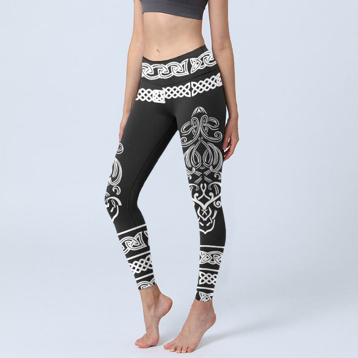 Buddha Stonesシンメトリー ケルトノット柄 プリント ジムレギンス レディース ヨガパンツ - 黒 - US18、 UK/AU22、 EU50 (4XL) - image 0
