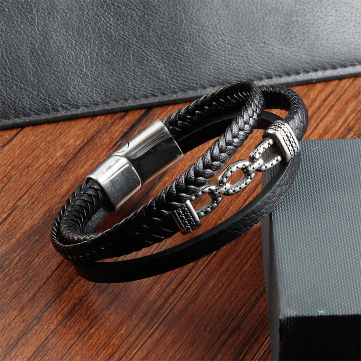 Buddha Stonesハンドメイドチェーンリンクデザインチタンスチールレザー強化ブレスレット - image 3