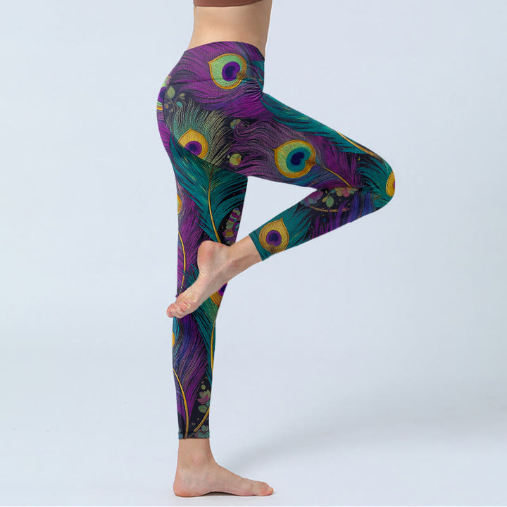 Buddha Stonesゴージャスな孔雀の羽根 花柄プリント ジムレギンス レディース ヨガパンツ - image 4