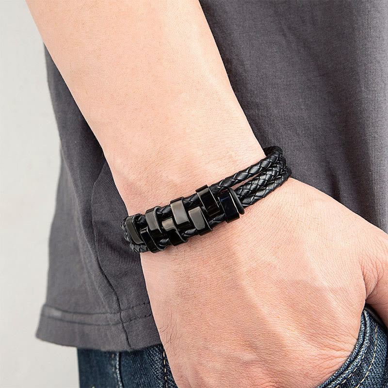 Buddha Stones幾何学デザインチタン鋼レザー強化ブレスレット - image 2