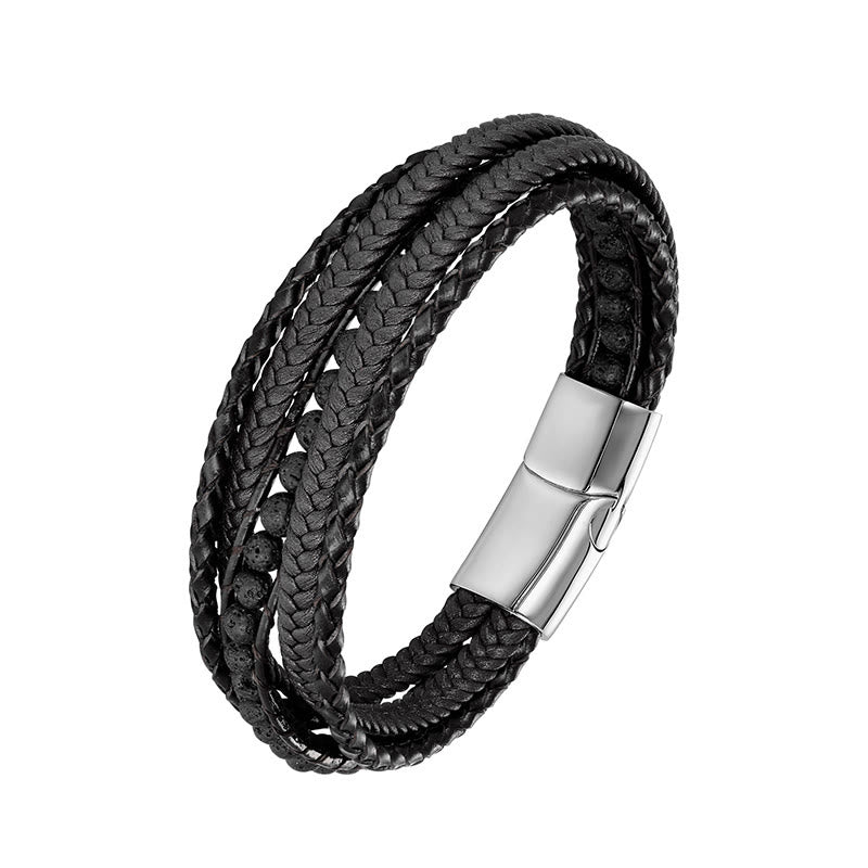 Buddha Stonesヘマタイト インド瑪瑙 タイガーアイ アマゾナイト ビーズ レザー 強化ブレスレット - 溶岩シルバーバックル - 18～22cm - image 15