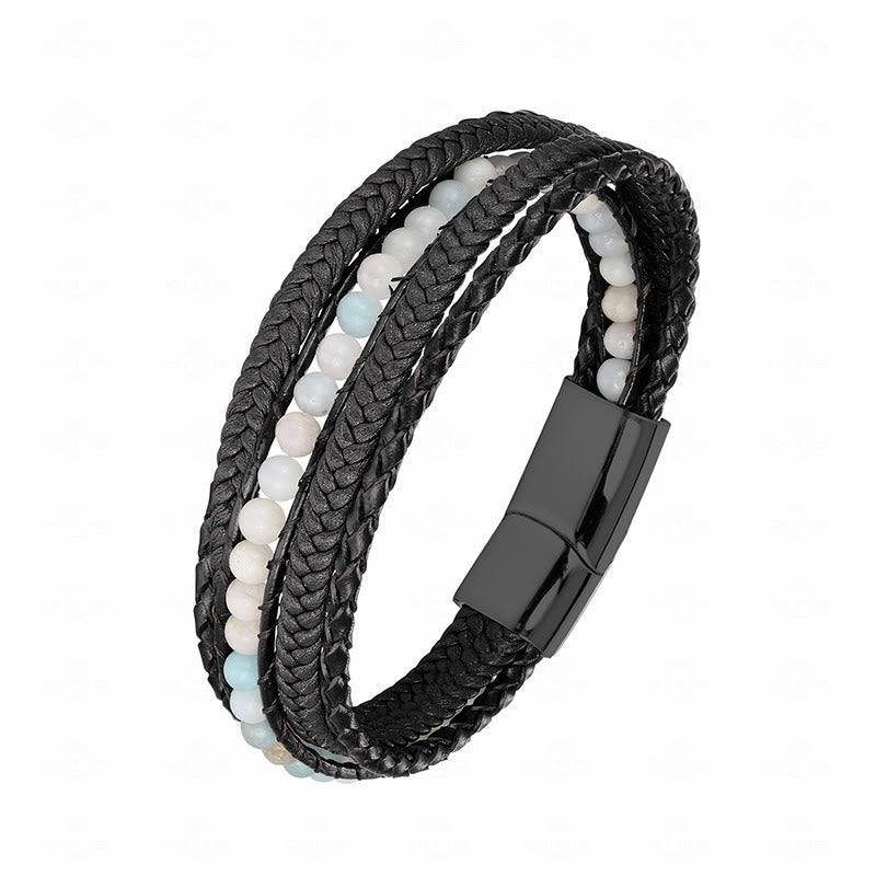 Buddha Stonesヘマタイト インド瑪瑙 タイガーアイ アマゾナイト ビーズ レザー 強化ブレスレット - アマゾナイト ブラック バックル - 18～22cm - image 25