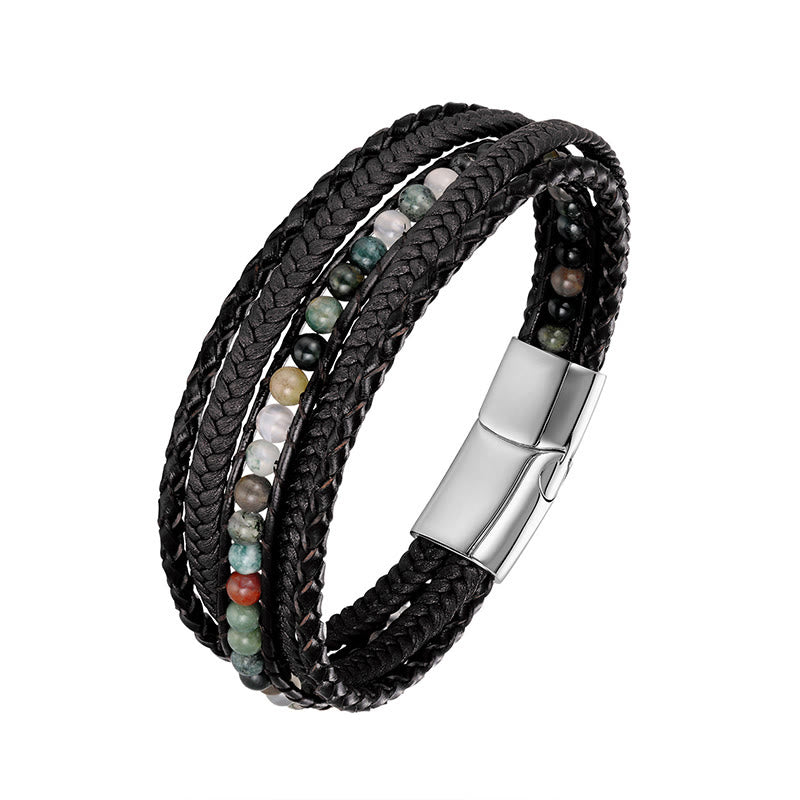 Buddha Stonesヘマタイト インド瑪瑙 タイガーアイ アマゾナイト ビーズ レザー 強化ブレスレット - インド瑪瑙のシルバーバックル - 18～22cm - image 3