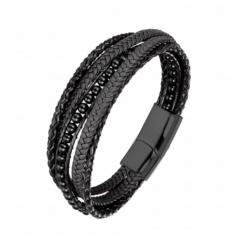 Buddha Stonesヘマタイト インド瑪瑙 タイガーアイ アマゾナイト ビーズ レザー 強化ブレスレット - ブラックオニキス ブラックバックル - 18～22cm - image 24