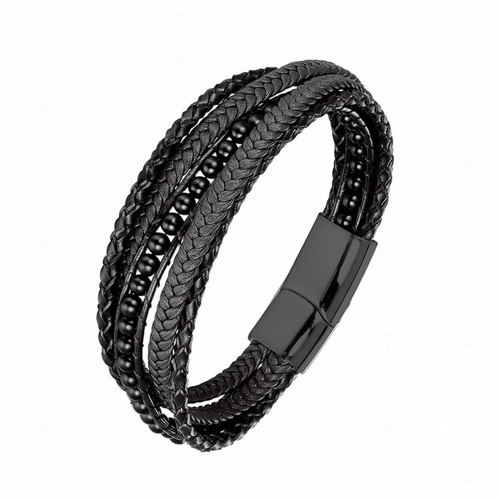 Buddha Stonesヘマタイト インド瑪瑙 タイガーアイ アマゾナイト ビーズ レザー 強化ブレスレット - ブラックオニキス ブラックバックル - 18～22cm - image 24