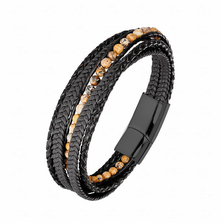 Buddha Stonesヘマタイト インド瑪瑙 タイガーアイ アマゾナイト ビーズ レザー 強化ブレスレット - ピクチャージャスパーブラックバックル - 18～22cm - image 19