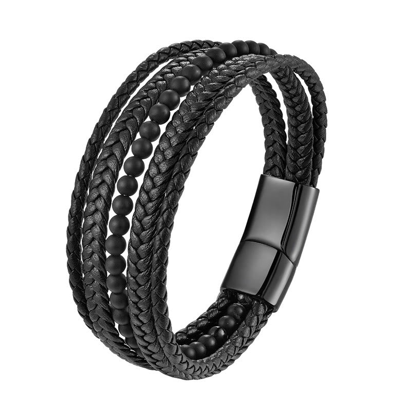 Buddha Stonesマットフロスティング ブラックオニキス幸運繁栄マルチレイヤー 編み込みブレスレット - image 2