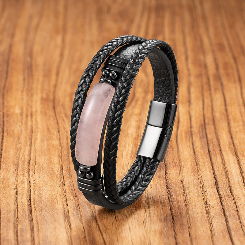 Buddha Stonesヘマタイト ラズライト ラピスラズリ ブラック グリッターストーン ピンククリスタル チタンスチール レザー 強化ブレスレット - ピンククリスタル - 18～22cm - image 7