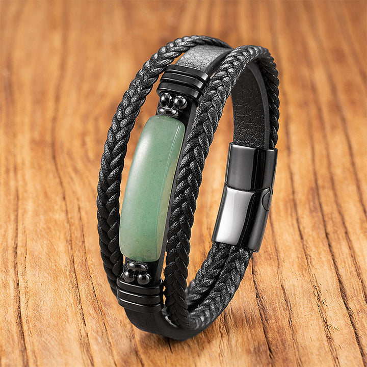 Buddha Stonesヘマタイト ラズライト ブラック グリッターストーン ピンククリスタル チタンスチール レザー 強化ブレスレット - グリーンアベンチュリン - 18～22cm - image 16