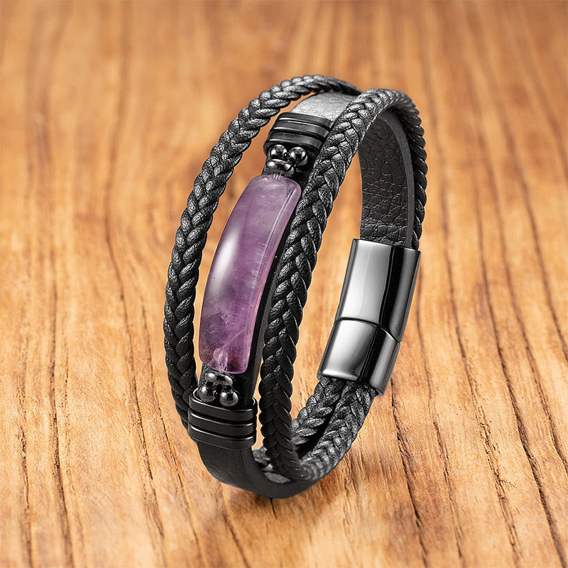 Buddha Stonesヘマタイト ラズライト ブラック グリッターストーン ピンククリスタル チタンスチール レザー 強化ブレスレット - アメジスト - 18～22cm - image 12