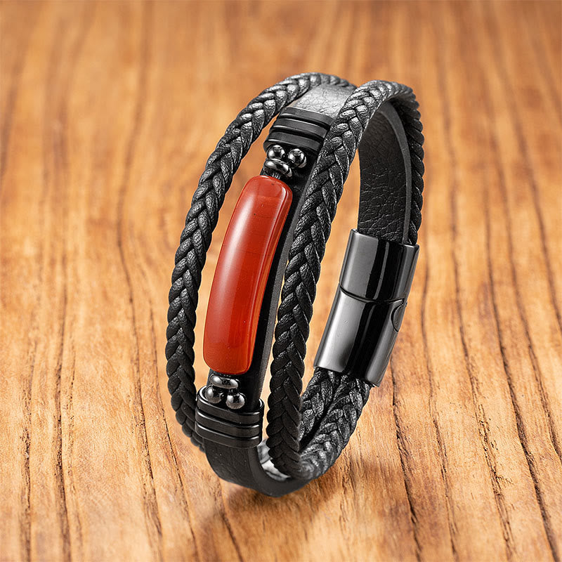 Buddha Stonesヘマタイト ラズライト ラピスラズリ ブラック グリッターストーン ピンククリスタル チタンスチール レザー 強化ブレスレット - 赤いリウリ - 18～22cm - image 9