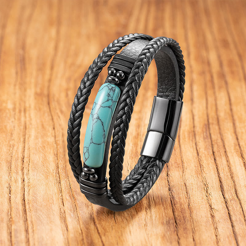 Buddha Stonesヘマタイト ラズライト ブラック グリッターストーン ピンククリスタル チタンスチール レザー 強化ブレスレット - ターコイズ - 18～22cm - image 10