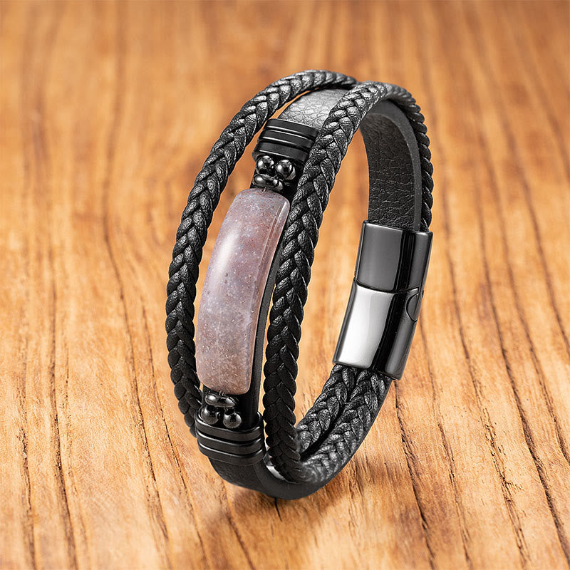 Buddha Stonesヘマタイト ラズライト ブラック グリッターストーン ピンククリスタル チタンスチール レザー 強化ブレスレット - ピンクアゲート - 18～22cm - image 24