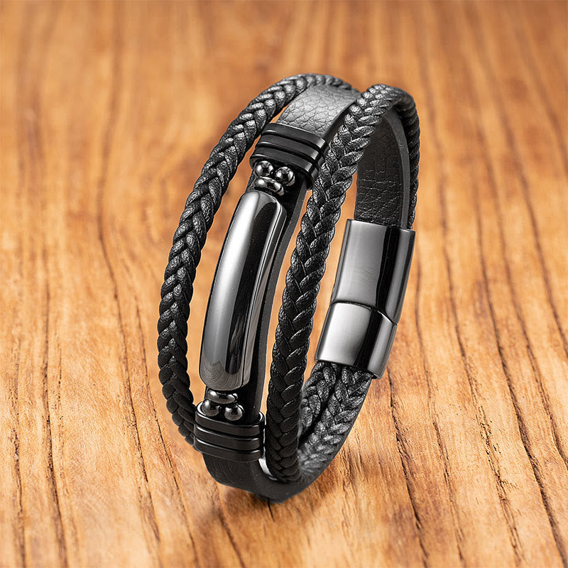 Buddha Stonesヘマタイト ラズライト ラピスラズリ ブラック グリッターストーン ピンククリスタル チタンスチール レザー 強化ブレスレット - ヘマタイト - 18～22cm - image 0