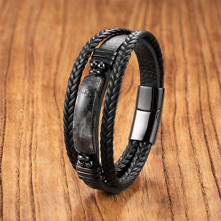 Buddha Stonesヘマタイト ラズライト ブラック グリッターストーン ピンククリスタル チタンスチール レザー 強化ブレスレット - ブラックグリッターストーン - 18～22cm - image 5