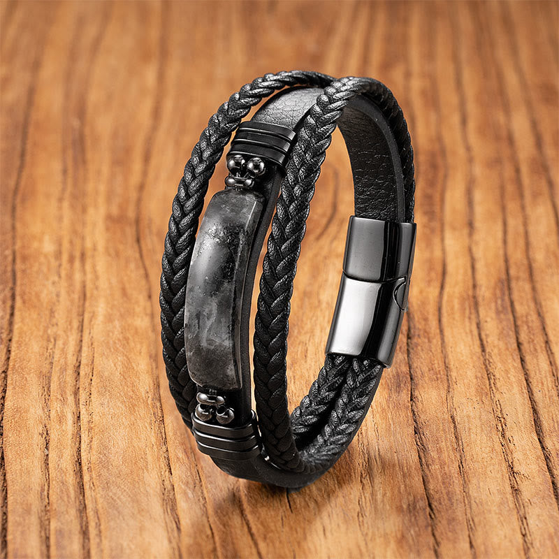 Buddha Stonesヘマタイト ラズライト ラピスラズリ ブラック グリッターストーン ピンククリスタル チタンスチール レザー 強化ブレスレット - ブラックグリッターストーン - 18～22cm - image 5