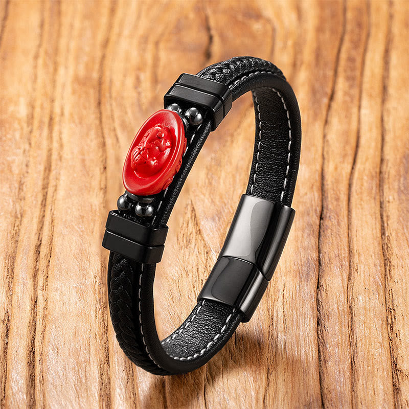 Buddha Stones辰砂 仏陀の鯉龍 福 キャラクター ピシュウ デザイン レザー良縁祈願ブレスレット - インゴット＆フーのキャラクター - 18～22cm - image 8