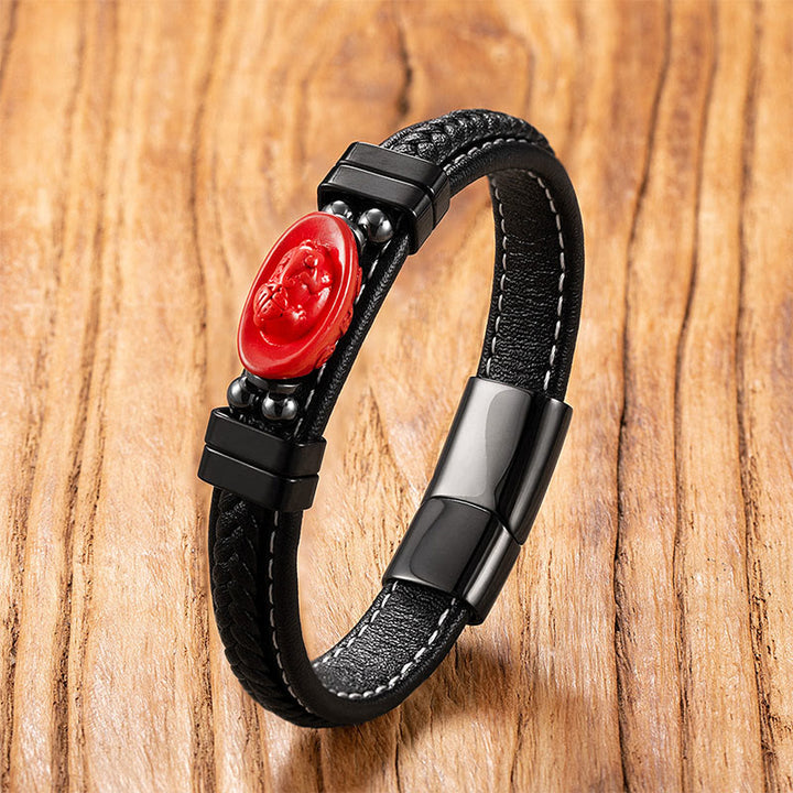 Buddha Stones辰砂 仏陀の鯉龍 福 キャラクター ピシュウ デザイン レザー良縁祈願ブレスレット - インゴット＆フーのキャラクター - 18～22cm - image 8