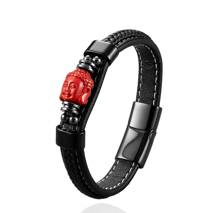 Buddha Stones辰砂 仏陀の鯉龍 福 キャラクター ピシュウ デザイン レザー良縁祈願ブレスレット - image 1