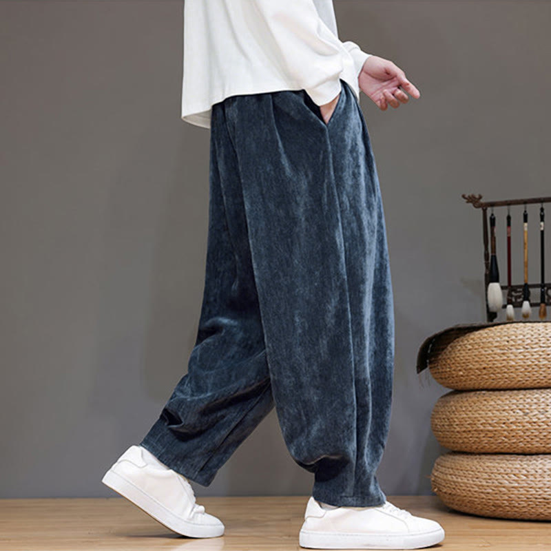 Buddha Stones冬用 純色 コットン メンズ ハーレム 厚手 裏起毛 ポケット付きパンツ - image 6