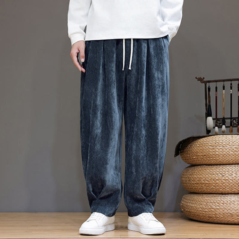 Buddha Stones冬用 純色 コットン メンズ ハーレム 厚手 裏起毛 ポケット付きパンツ - image 3