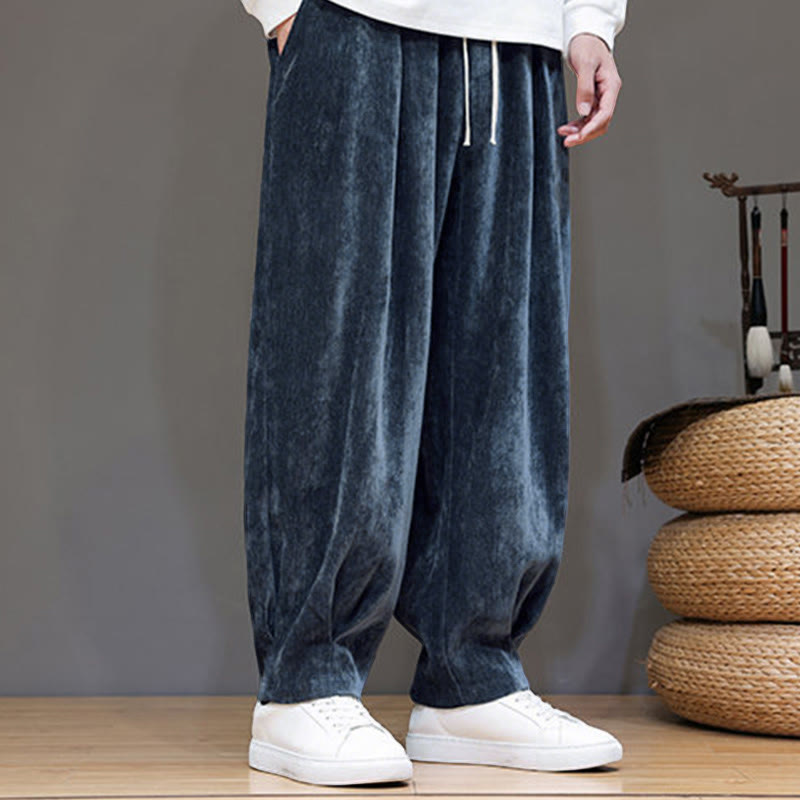 Buddha Stones冬用 純色 コットン メンズ ハーレム 厚手 裏起毛 ポケット付きパンツ - image 1