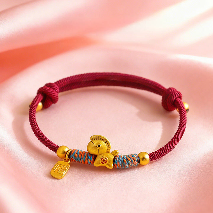 Buddha Stones999 スターリングシルバー 馬年福キャラクターチャーム カラフルストリングロープ幸運ブレスレット - image 4